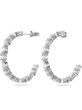 Swarovski Tennis Deluxe Hoop Earrings. White Crystals Rhodium Plated Setting NWT